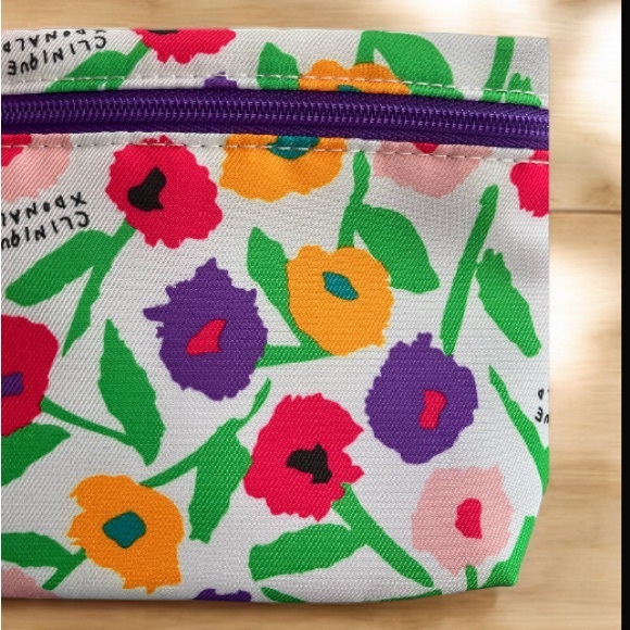 2/$25 NEW Clinique x Donald Bright Floral Makeup Cosmetics Bag Pink Purple Green - Picture 3 of 6